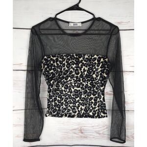 OBE Y2K Leopard Velvet Mesh Top Blouse Shirt Mall Goth Grunge Dark 2000s Shirt‎
